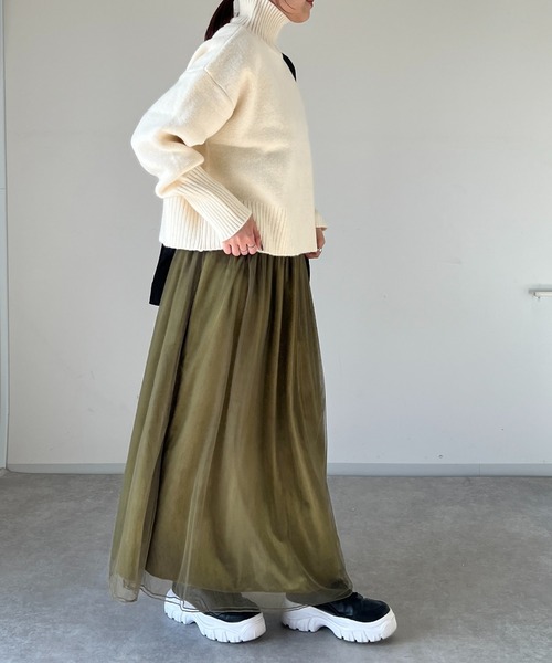 un dix cors（アンディコール）の「後ろスリットタートルニット（ニット/セーター・レディース・チャコールグレー/オフホワイト/ミント・FREE）」の11枚目の写真