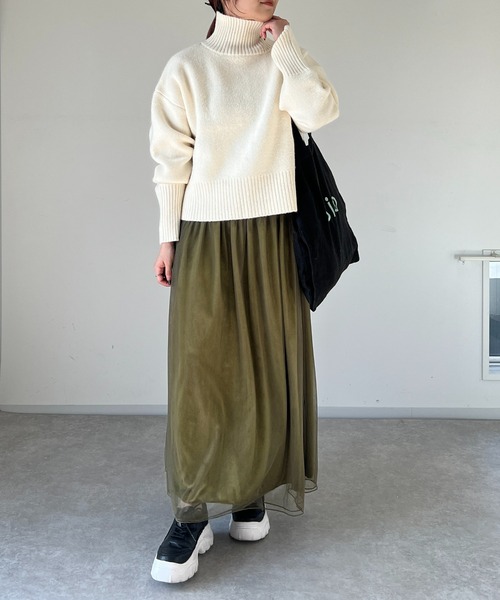 un dix cors（アンディコール）の「後ろスリットタートルニット（ニット/セーター・レディース・チャコールグレー/オフホワイト/ミント・FREE）」の10枚目の写真