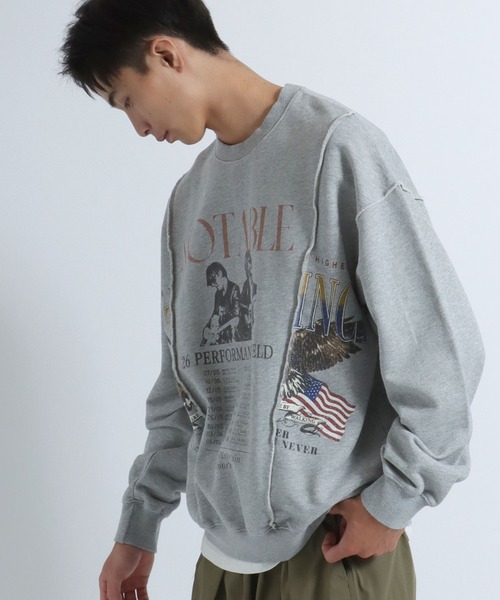 セール】ヴィンテージライク プリントリメイクスウェットトレーナー  