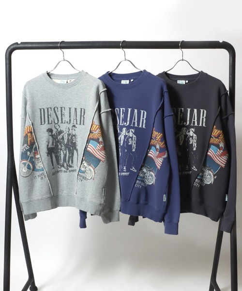 Salong hameu（サロン ハミュー）の「ヴィンテージライクなリメイクスウェットトレーナー/長袖プルオーバートップス メンズ レディース ユニセックス（スウェット・メンズ・ネイビー/グレー/スミクロ/ネイビー系1/ブラック系その他/グレー系その他/グリーン/ワインレッド・LL/L/M）」の18枚目の写真