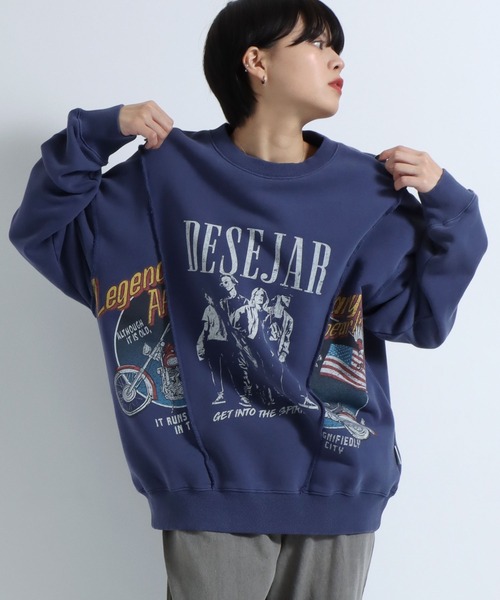 セール】ヴィンテージライク プリントリメイクスウェットトレーナー  