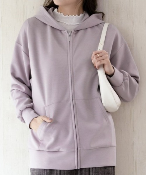 NAVY（ネイビー）の「NAVY きれい見えダンボールジップパーカー（パーカー・レディース・ブラック/ピンク/アイボリー/ライトベージュ・M/L/S/XL）」の4枚目の写真