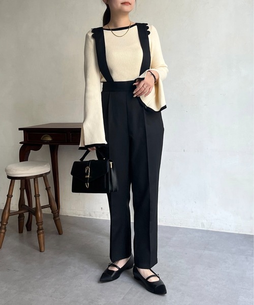 prose verse（プロズヴェール）の「スカラップサスペンダーパンツ（サロペット/オーバーオール・レディース・ブラック・MEDIUM/LARGE）」の2枚目の写真