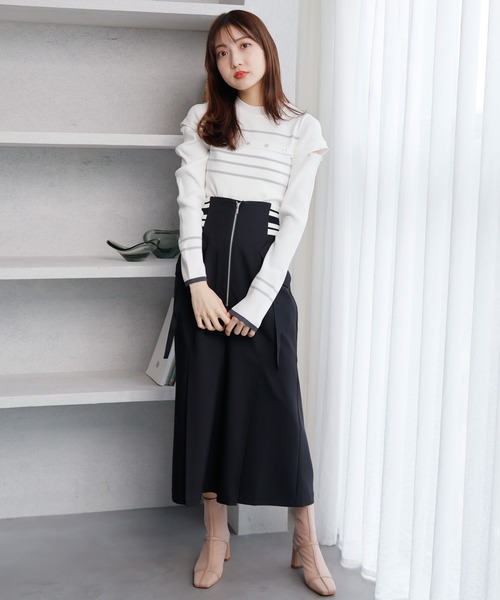 LADYMADE(レディメイド)の「オープンスリーブボーダーニット(ニット/セーター・レディース・ブラック/ホワイト/黄緑系・FREE)」の5枚目の写真