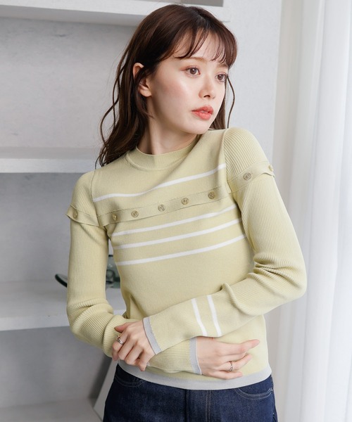 LADYMADE(レディメイド)の「オープンスリーブボーダーニット(ニット/セーター・レディース・ブラック/ホワイト/黄緑系・FREE)」の7枚目の写真