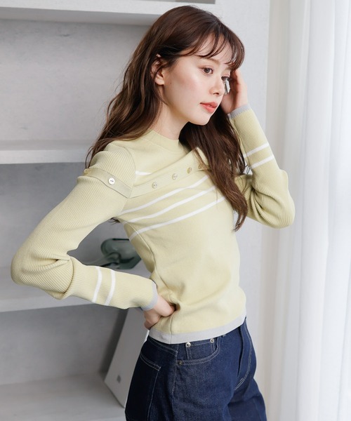 LADYMADE(レディメイド)の「オープンスリーブボーダーニット(ニット/セーター・レディース・ブラック/ホワイト/黄緑系・FREE)」の8枚目の写真