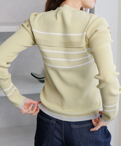 LADYMADE(レディメイド)の「オープンスリーブボーダーニット(ニット/セーター・レディース・ブラック/ホワイト/黄緑系・FREE)」の9枚目の写真