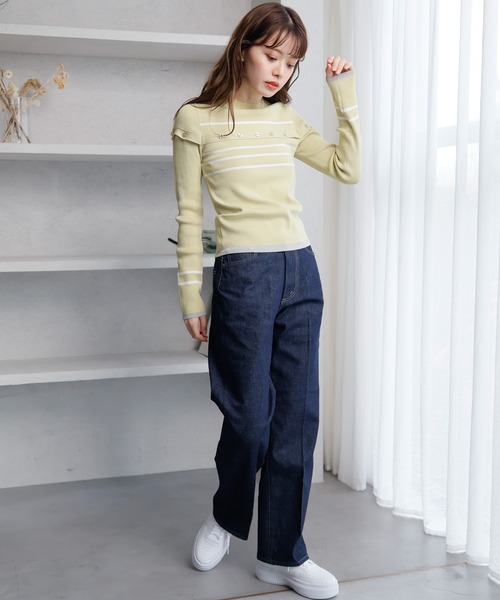 LADYMADE(レディメイド)の「オープンスリーブボーダーニット(ニット/セーター・レディース・ブラック/ホワイト/黄緑系・FREE)」の11枚目の写真