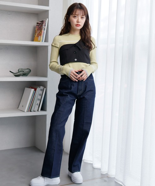 LADYMADE(レディメイド)の「オープンスリーブボーダーニット(ニット/セーター・レディース・ブラック/ホワイト/黄緑系・FREE)」の13枚目の写真