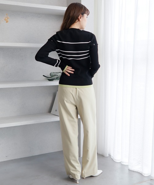 LADYMADE(レディメイド)の「オープンスリーブボーダーニット(ニット/セーター・レディース・ブラック/ホワイト/黄緑系・FREE)」の18枚目の写真