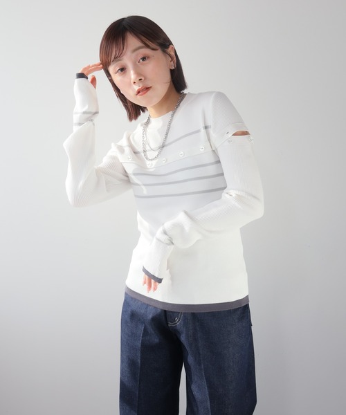 LADYMADE(レディメイド)の「オープンスリーブボーダーニット(ニット/セーター・レディース・ブラック/ホワイト/黄緑系・FREE)」の19枚目の写真