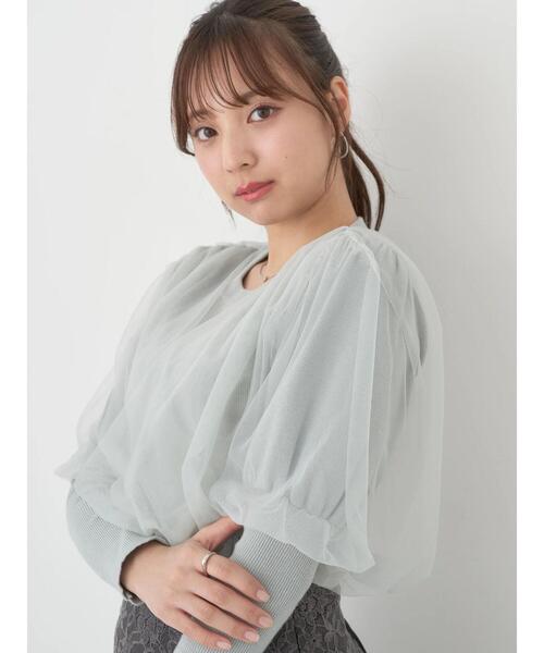 earth music&ecology(アースミュージックアンドエコロジー)の「チュールドッキングニットプルオーバー(ニット/セーター・レディース・アイボリー/ブルーグリーン/ブラック・FREE)」の11枚目の写真