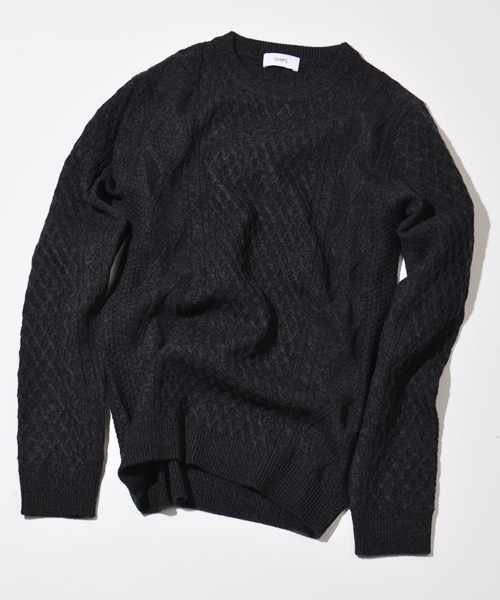 SHIPS(シップス)の「SC: SHIPS(シップス) 9ゲージ ランダム/アラン クルーネック ニット■(ニット/セーター・メンズ・オフホワイト/ホワイト/ブラック/レッド/ネイビー/ダークブルー/グリーン/グレー/ブルー/ワインレッド/ホワイト系その他・LARGE/X-LARGE/MEDIUM/SMALL)」の5枚目の写真