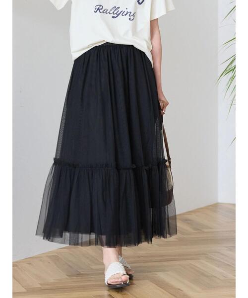 AMERICAN HOLIC（アメリカンホリック）の「ティアードチュールスカート（スカート・レディース・ライトグレー/ブラック・L/M）」の14枚目の写真