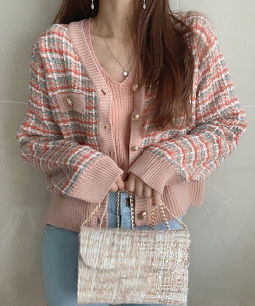 Miniministore(ミニミニストア)の「チェック柄 ニットカーディガン 春秋冬(カーディガン/ボレロ・レディース・ネイビー/ピンク/ブラック/ラベンダー・FREE)」の22枚目の写真