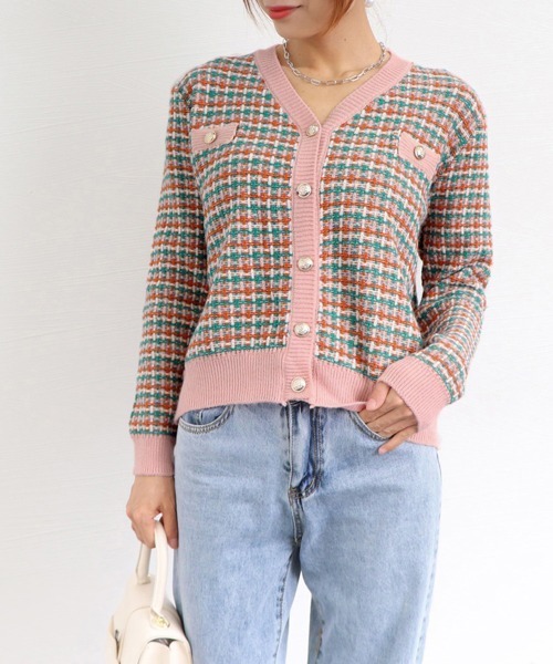 Miniministore(ミニミニストア)の「チェック柄 ニットカーディガン 春秋冬(カーディガン/ボレロ・レディース・ネイビー/ピンク/ブラック/ラベンダー・FREE)」の13枚目の写真