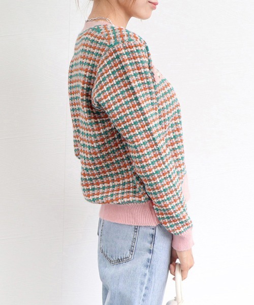 Miniministore(ミニミニストア)の「チェック柄 ニットカーディガン 春秋冬(カーディガン/ボレロ・レディース・ネイビー/ピンク/ブラック/ラベンダー・FREE)」の12枚目の写真