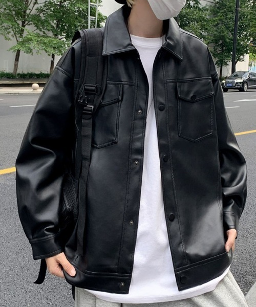 SEN TOKYO(セントーキョー)の「無骨な存在感。ビッグシルエットPUレザーシャツジャケット(ライダースジャケット・メンズ・ブラック・L/M)」の6枚目の写真