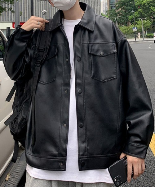 SEN TOKYO(セントーキョー)の「無骨な存在感。ビッグシルエットPUレザーシャツジャケット(ライダースジャケット・メンズ・ブラック・L/M)」の8枚目の写真