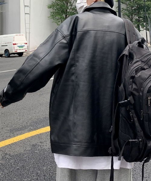 SEN TOKYO(セントーキョー)の「無骨な存在感。ビッグシルエットPUレザーシャツジャケット(ライダースジャケット・メンズ・ブラック・L/M)」の9枚目の写真