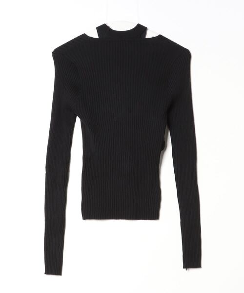 黒リブニット スリーブカットアウト LYEON（リヨン）の「カットアウトオープンショルダーレイヤード