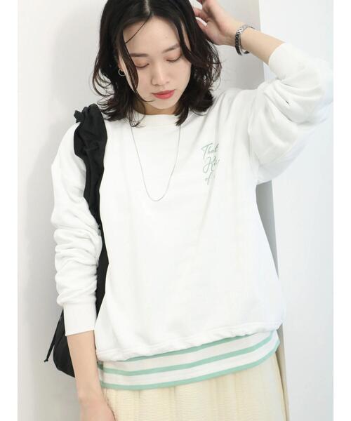 Samansa Mos2 blue(サマンサモスモスブルー)の「裏毛裾ドロストロゴプルオーバー(Tシャツ/カットソー・レディース・オフホワイト/サックスブルー/ブラック・F)」の2枚目の写真