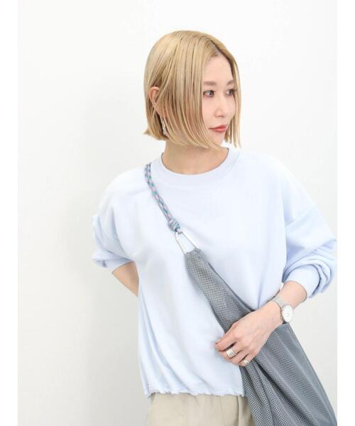 Samansa Mos2 blue(サマンサモスモスブルー)の「裏毛裾ドロストロゴプルオーバー(Tシャツ/カットソー・レディース・オフホワイト/サックスブルー/ブラック・F)」の3枚目の写真