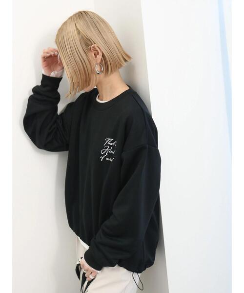 Samansa Mos2 blue(サマンサモスモスブルー)の「裏毛裾ドロストロゴプルオーバー(Tシャツ/カットソー・レディース・オフホワイト/サックスブルー/ブラック・F)」の1枚目の写真