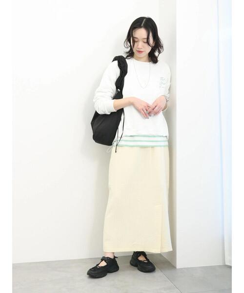 Samansa Mos2 blue(サマンサモスモスブルー)の「裏毛裾ドロストロゴプルオーバー(Tシャツ/カットソー・レディース・オフホワイト/サックスブルー/ブラック・F)」の9枚目の写真