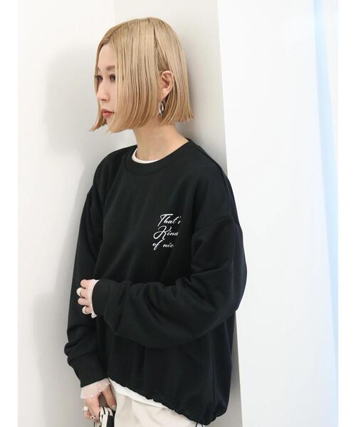 Samansa Mos2 blue(サマンサモスモスブルー)の「裏毛裾ドロストロゴプルオーバー(Tシャツ/カットソー・レディース・オフホワイト/サックスブルー/ブラック・F)」の10枚目の写真