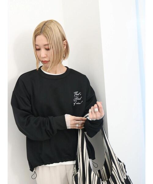 Samansa Mos2 blue(サマンサモスモスブルー)の「裏毛裾ドロストロゴプルオーバー(Tシャツ/カットソー・レディース・オフホワイト/サックスブルー/ブラック・F)」の12枚目の写真