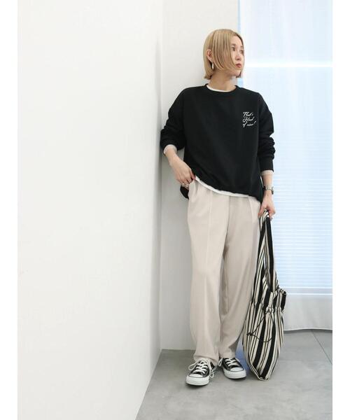 Samansa Mos2 blue(サマンサモスモスブルー)の「裏毛裾ドロストロゴプルオーバー(Tシャツ/カットソー・レディース・オフホワイト/サックスブルー/ブラック・F)」の13枚目の写真
