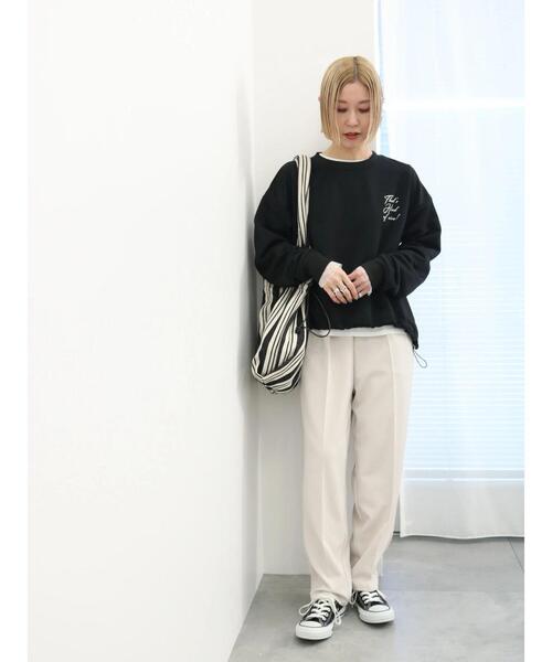 Samansa Mos2 blue(サマンサモスモスブルー)の「裏毛裾ドロストロゴプルオーバー(Tシャツ/カットソー・レディース・オフホワイト/サックスブルー/ブラック・F)」の14枚目の写真