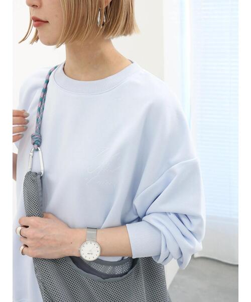 Samansa Mos2 blue(サマンサモスモスブルー)の「裏毛裾ドロストロゴプルオーバー(Tシャツ/カットソー・レディース・オフホワイト/サックスブルー/ブラック・F)」の17枚目の写真