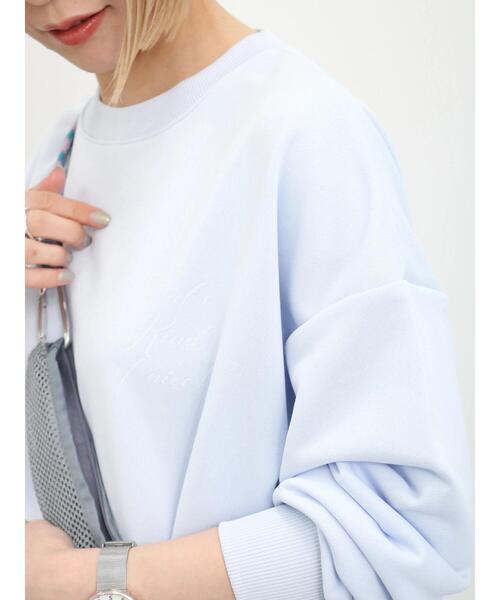 Samansa Mos2 blue(サマンサモスモスブルー)の「裏毛裾ドロストロゴプルオーバー(Tシャツ/カットソー・レディース・オフホワイト/サックスブルー/ブラック・F)」の18枚目の写真