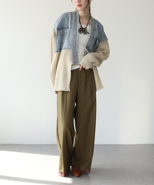 Three Four Time(スリーフォータイム)の「デニムドッキングネップニットカーディガン @(カーディガン/ボレロ・レディース・ベージュ・FREE)」の5枚目の写真