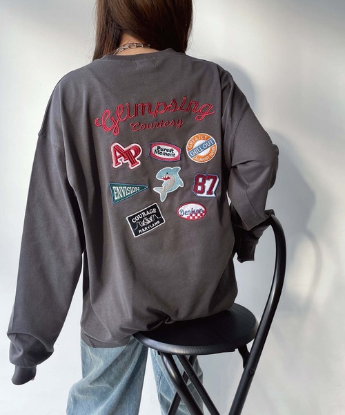 AS KNOW AS plus（アズノゥアズプラス）の「◎アソートワッペンロンT【UNISEX ITEM】（Tシャツ/カットソー・レディース・スミクロ/オートミール/ミント/オフホワイト/ダークグリーン/サックスブルー系/アイボリー系/ブラック系/ホワイト系/ホワイト系1/ダークグリーン系1/ブラック系1/アイボリー系1/ダークグリーン系2/ブラック系2/ホワイト系2/アイボリー系2・FREE）」の6枚目の写真