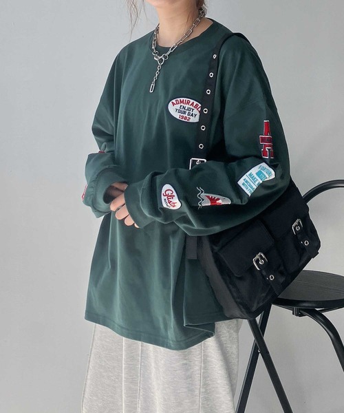 AS KNOW AS plus（アズノゥアズプラス）の「◎アソートワッペンロンT【UNISEX ITEM】（Tシャツ/カットソー・レディース・スミクロ/オートミール/ミント/オフホワイト/ダークグリーン/サックスブルー系/アイボリー系/ブラック系/ホワイト系/ホワイト系1/ダークグリーン系1/ブラック系1/アイボリー系1/ダークグリーン系2/ブラック系2/ホワイト系2/アイボリー系2・FREE）」の15枚目の写真