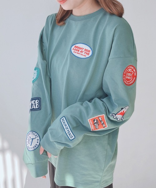 AS KNOW AS plus（アズノゥアズプラス）の「◎アソートワッペンロンT【UNISEX ITEM】（Tシャツ/カットソー・レディース・スミクロ/オートミール/ミント/オフホワイト/ダークグリーン/サックスブルー系/アイボリー系/ブラック系/ホワイト系/ホワイト系1/ダークグリーン系1/ブラック系1/アイボリー系1/ダークグリーン系2/ブラック系2/ホワイト系2/アイボリー系2・FREE）」の14枚目の写真