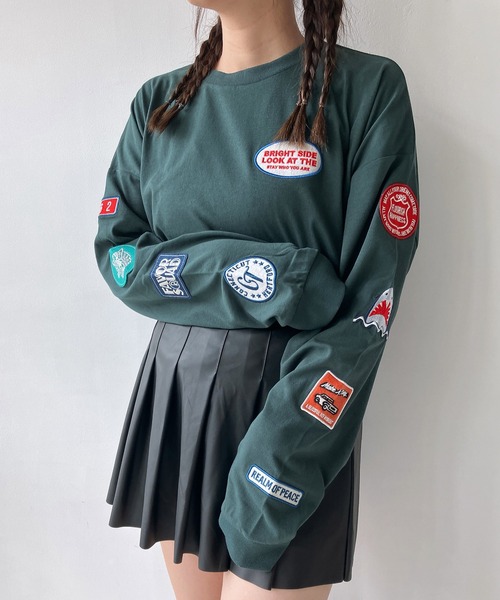 AS KNOW AS plus（アズノゥアズプラス）の「◎アソートワッペンロンT【UNISEX ITEM】（Tシャツ/カットソー・レディース・スミクロ/オートミール/ミント/オフホワイト/ダークグリーン/サックスブルー系/アイボリー系/ブラック系/ホワイト系/ホワイト系1/ダークグリーン系1/ブラック系1/アイボリー系1/ダークグリーン系2/ブラック系2/ホワイト系2/アイボリー系2・FREE）」の13枚目の写真