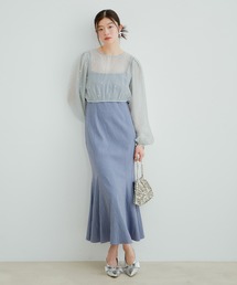 VIS（ビス）の「【Lady】【VIS dress】パールブラウスジャガードワンピースセット（ドレス）」