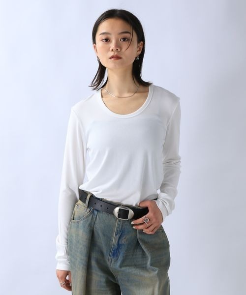 JEANASIS(ジーナシス)の「スムーステレコUネックLS 2/115480(Tシャツ/カットソー・レディース・ブラック系その他/ホワイト/ブラック・FREE)」の4枚目の写真