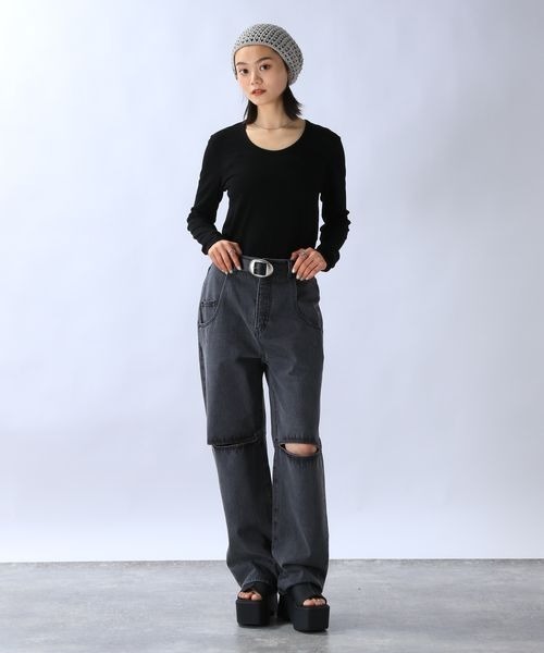 JEANASIS(ジーナシス)の「スムーステレコUネックLS 2/115480(Tシャツ/カットソー・レディース・ブラック系その他/ホワイト/ブラック・FREE)」の6枚目の写真