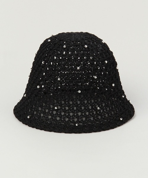 Casselini（キャセリーニ）の「【WOMENS】Casselini/ドットビーズ パール透かし編みバケットハット（ハット・レディース・ブラック/ベージュ・FREE）」の4枚目の写真