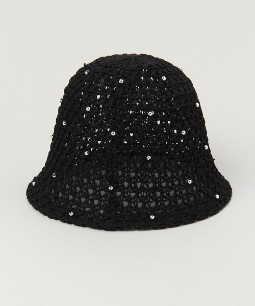 Casselini（キャセリーニ）の「【WOMENS】Casselini/ドットビーズ パール透かし編みバケットハット（ハット・レディース・ブラック/ベージュ・FREE）」の5枚目の写真