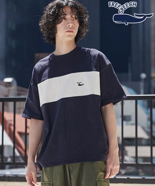 coen（コーエン）の「FreeSpeech（フリースピーチ）別注カラーブロックTシャツ（Tシャツ/カットソー・メンズ・ブラック/ホワイト/ネイビー・M/L/XL）」の3枚目の写真