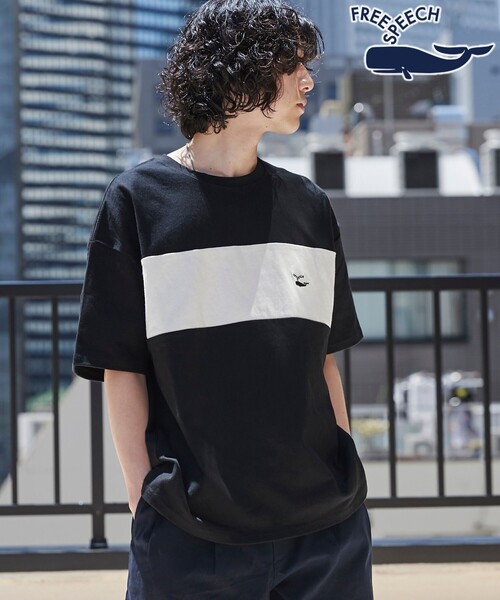 coen（コーエン）の「FreeSpeech（フリースピーチ）別注カラーブロックTシャツ（Tシャツ/カットソー・メンズ・ブラック/ホワイト/ネイビー・M/L/XL）」の2枚目の写真