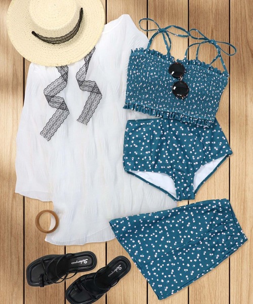swimwear/肩リボンワンショルダー/3点セット（水着）｜one after