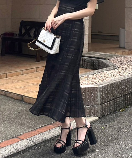 ROYAL PARTY(ロイヤルパーティー)の「ウエストリブシアーチェックマーメイドスカート(スカート・レディース・グレー/オフホワイト/ブラック・FREE)」の2枚目の写真