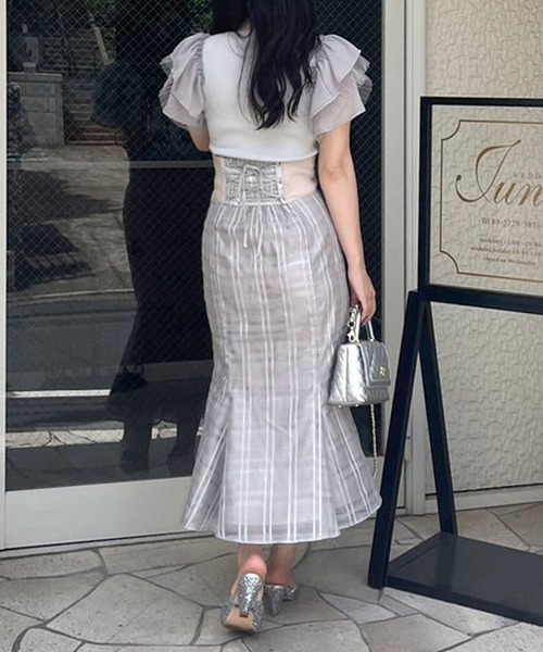 ROYAL PARTY(ロイヤルパーティー)の「ウエストリブシアーチェックマーメイドスカート(スカート・レディース・グレー/オフホワイト/ブラック・FREE)」の12枚目の写真